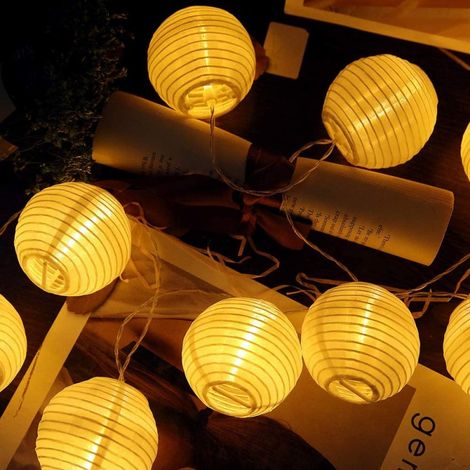 Guirnalda de luces solares para exteriores, ideal para patio, 6,4 metros (21 pies) / 30 LED, farol decorativo (blanco cálido).