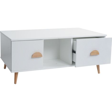 [NON UTILIZZATO] Tavolino salotto divano HHG-691, tavolo d'appoggio, 2 cassetti in legno melaminico, 43x100x60cm, bianco