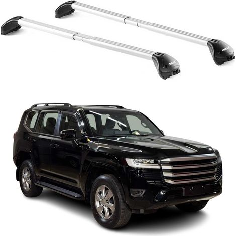 OMAC Barres de toit transversales certifiées TÜV pour Toyota Land Cruiser J250 2024-2026 – Verrouillables (4 antivols) – Charge max 100 kg – Sangle inox + protection caoutchouc Argent (1/4)