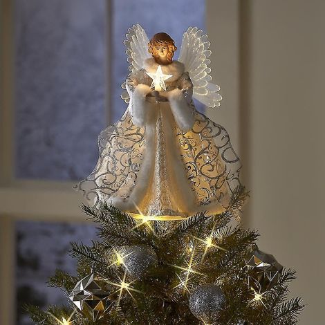 Décoration de sapin de Noël blanche avec lumières LED (blanche) (1/2)