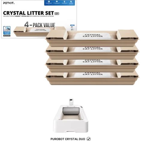 PETKIT Conjunto de areia para gatos Azul + tabuleiros substituíveis para Purobot Crystal Duo (pacote x4)