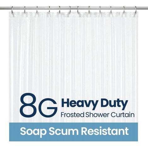 Shower Curtain, 8G PEVA Shower Curtains for Bathtub and Bathroom Anti-Mold with 12 Shower Curtain Hooks Matte 180cm x 180cm
