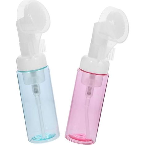 2 Pièces Flacons Moussants avec Brosse Distributeurs de Mousse Transparent pour Visage et Gel Douche Rechargeables et Portables, Matériau PET+PP, Bleu + Rose, 15.23.6cm (1/5)