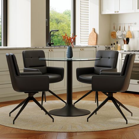 Set tavolo sedie rotondo vetro con 4 sedie nere OKMYHOME (1/5)