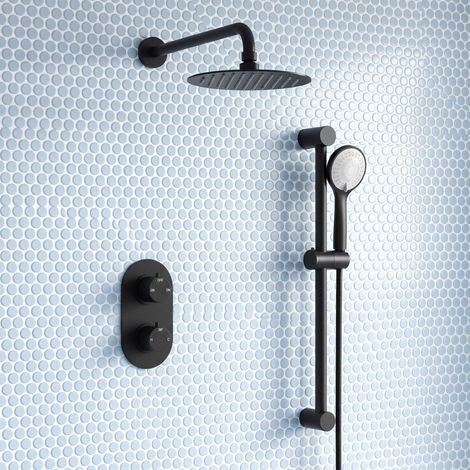 Signature Impact Thermostatic Dual Concealed Mixer Shower with Shower Kit + Fixed Shower Head - Black (1/5)