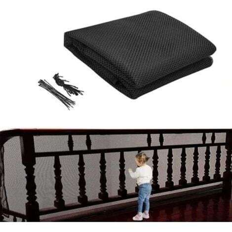300 x 79 cm Kindersicherheitsnetz für Treppen – Schwarz, Schutznetz für Balkone, Absturzsicherungsnetz für Katzen (1/4)
