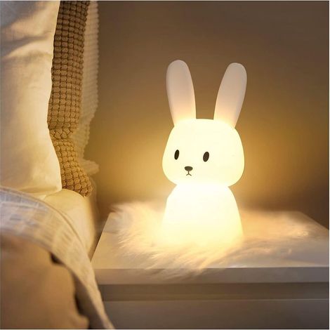 Veilleuse lapin, 7 modes d'éclairage, commande tactile, chargement USB, convient comme lampe de chevet pour enfants, en silicone. (1/4)