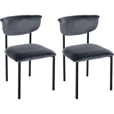 Set di 2 eleganti sedie da pranzo dalle linee pulite seduta curva velluto grigio scuro e metallo nero 100007344