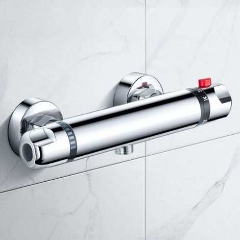 Thermostatic shower tap, thermostatic shower mixer for the bathroom, thermostatic shower mixer with safety button, 38°C compatible, thermostatic shower tap in (1/4)
