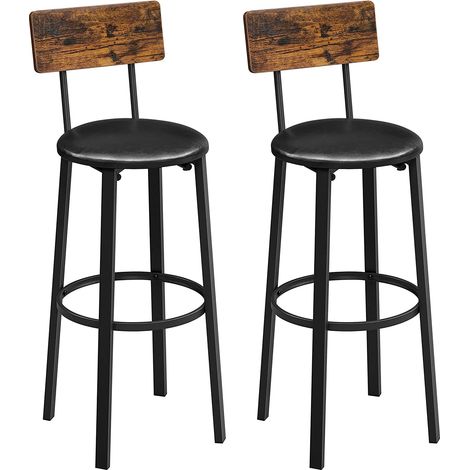 Set di 2 sgabelli da bar 39 x 39 x 100 cm con poggiapiedi Rivestimento in PU Facile montaggio per Sala da pranzo Bancone cucina Bar Vintage Marrone Nero LBC069B81V1 (1/5)