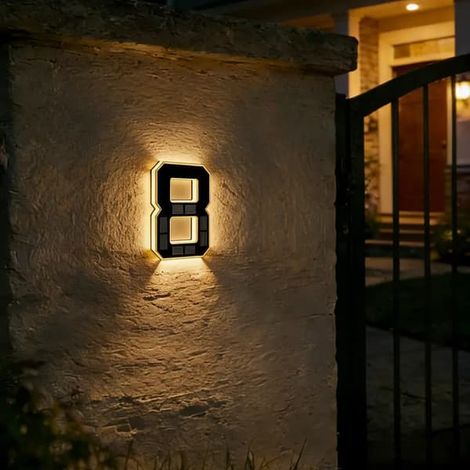Numéros de maison solaires, panneau d'adresse LED étanche de 23 cm (9 pouces) pour usage extérieur. (1/5)