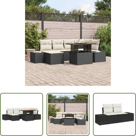 Salle à manger extérieure - Ensemble de salle à manger pour jardin 7 pcs Noir et Crème (1/5)
