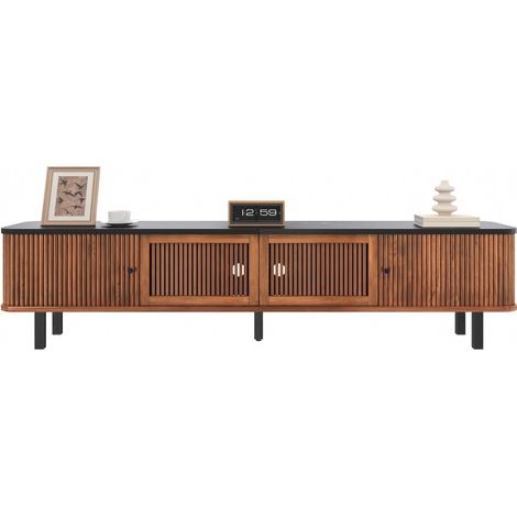 Meuble TV industriel 190 cm avec portes coulissantes, noyer et noir (1/5)