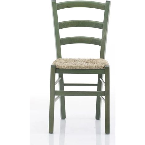 Sedia Venezia con seduta in paglia - Anilina verde 41x45x88 seduta 46 (1/3)