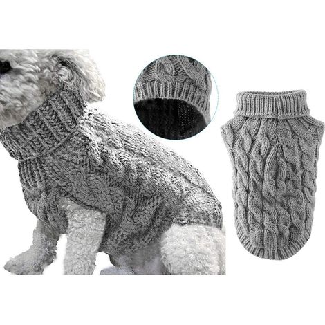 1 Pull Chien Col Roulé Tricot Laine Douce Gris Taille L Pour Petit Moyen Grand Animal Hiver