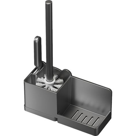 Brosse WC sans perçage gris pour salle de bain nettoyage (1/5)