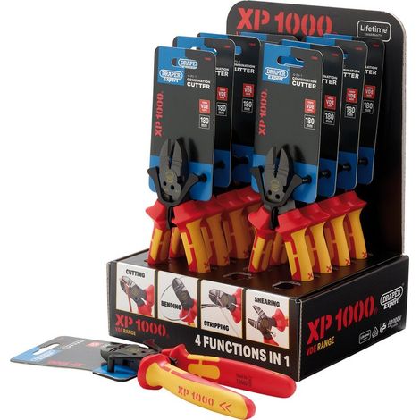 Draper 13617 XP1000 Counter Top Display of VDE 180mm 4-in-1 Combination Cutters (10 Piece)