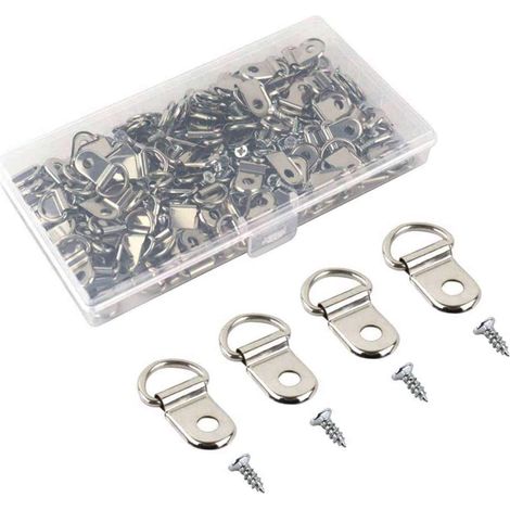 Kit de 50 supports de cadre photo argentés en forme de D, en acier inoxydable, avec crochets pour cadres et miroirs. (1/5)