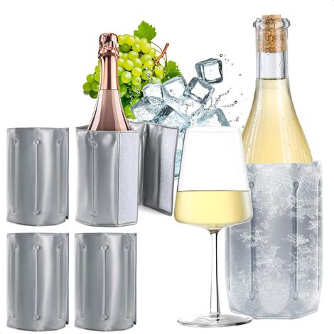 4x manchons rafraîchissants pour bouteilles - housses isothermes avec fermeture rapide - refroidisseurs pour bière, vin, champagne et boissons (4 pièces - gris)