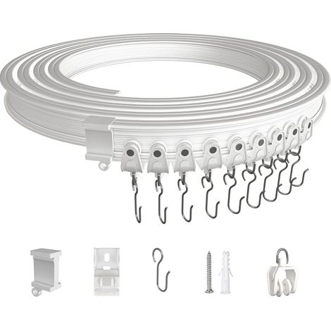 5 Mètres Rail de Rideau Plafond, Kit de Rail Rideau Flexible Pliable en ABS avec Poulies Silencieuses pour Separation de Piece, Rideaux, chambre, Balcon, Bureau, Hôtel, Blanc (1/5)