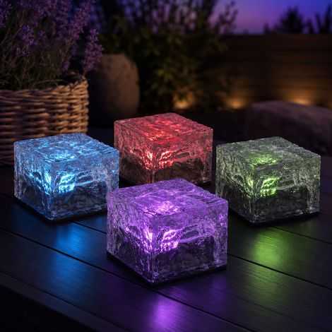 Gartendeko Dekoleuchte RGB LED Solarlampe mit Farbwechsel Gartenlampe, Eiswürfel Design, LxH 7x5,4 cm, 4er Set (1/5)