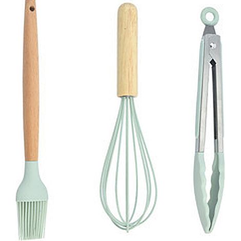 Ensemble Ustensiles Cuisine Silicone - Poignées Bois Ergonomiques - Protection Revêtement Anti-Rayures - Usage Quotidien Domestique - Lot De 5 Pièces (1/5)