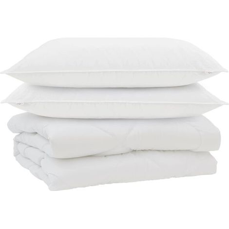 Ensemble couette et oreiller en duvet, ensemble 3 pièces, microfibre blanche. (1/5)