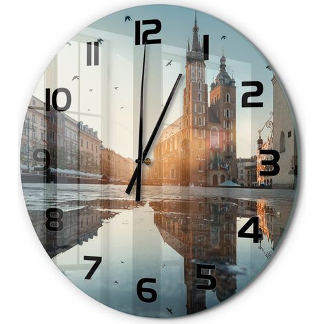 Horloge Murale Ronde Cadeau Original Verre Silencieuse pour Maison Salon Cracovie, Pologne fi 60 cm (1/5)
