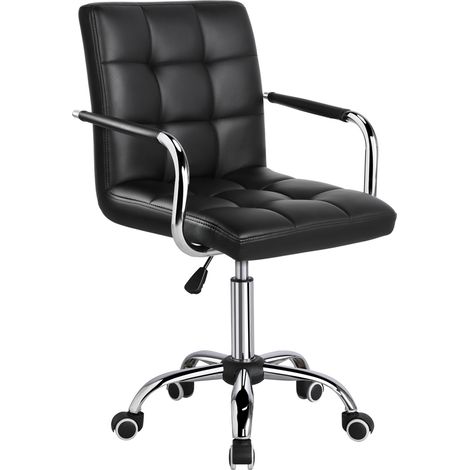 Yaheetech – Chaise de bureau pivotante réglable – Similicuir noir rembourré – Dossier ergonomique – Roulettes 360° – Capacité 120kg – Hauteur 88,5-103cm