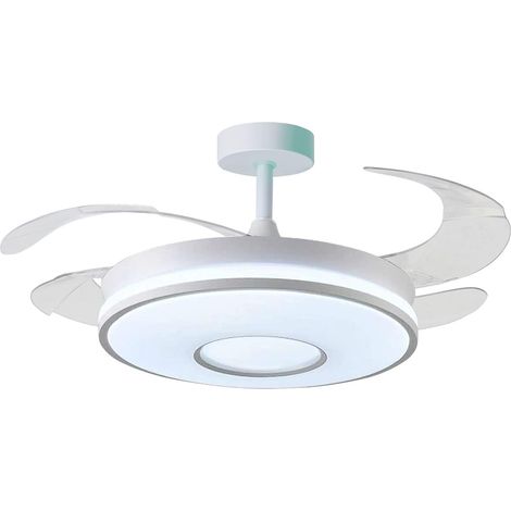 Ventilateur de Plafond KIRA Blanc, Moteur DC Silencieux, Pales Rétractables, Lumière LED 36 W 3 Températures, Télécommande, Mode Hiver, Moderne (1/5)