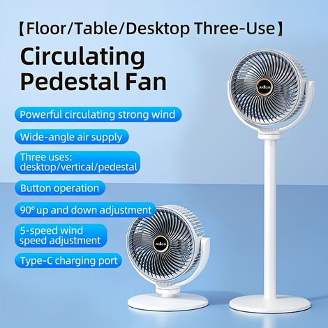 Ventilateur portable 3 en 1 sur pied, table et sol, 5 vitesses, batterie 2400mAh, circulation d’air,Blanc (1/5)
