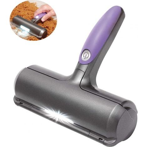 Brosse anti-poils d'animaux, brosse anti-transpiration, cueilleur de poils de chat/chien, enlève tous les poils d'animaux, avec éclairage LED, pour canapé, vêtements, voiture, violet et gris (1/4)