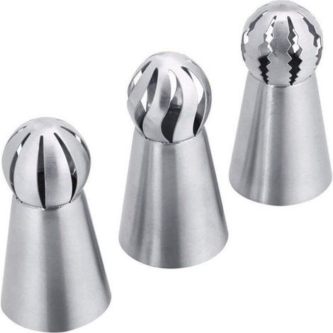 Set mit 3 Spritztüllen aus Edelstahl, ein praktisches Zubehör zum Dekorieren von Kuchen, Cupcakes, Churros, Donuts und Keksen.
