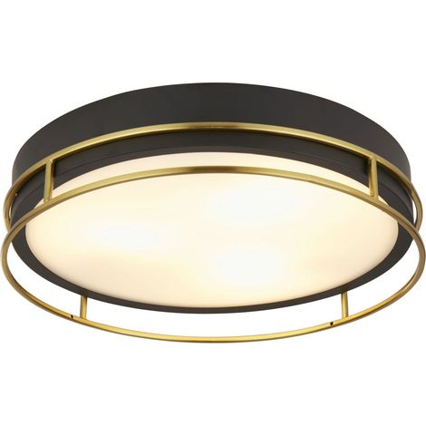 Plafonnier verre métal E14 IP44 rond D : 40 cm en laiton noir 3 lampes moderne (1/3)