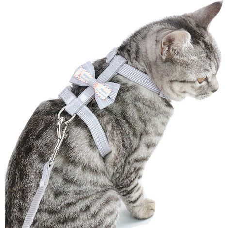 Harnais pour chat avec nœud papillon réglable et anti-traction - Gris (1/2)