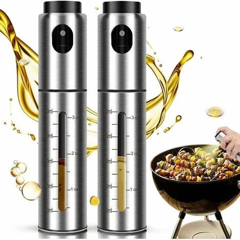 Set mit 2 Ölsprühern, Küchensprüher aus Edelstahl, tragbarer Olivenölsprüher mit 2 Skalen, perfekt zum Kochen, für Salate und zum Backen (100 ml) (1/4)