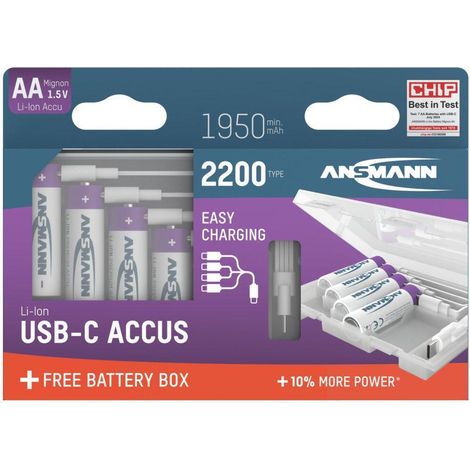 Ansmann Li-Ion Akkus Mignon AA 2200mAh 4er mit Schutz