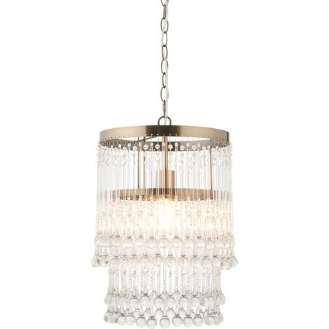 Endon Genevieve Suspension en laiton antique et verre cristal transparent E27