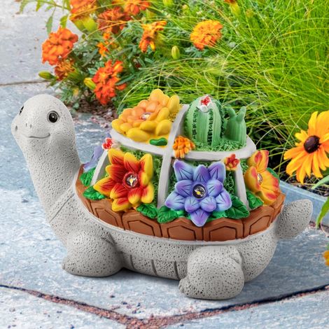 Statue de Jardin Solaire Tortue avec Cactus, Lumières LED, Décoration Extérieure, Ornements de Pelouse, Cadeau de Noël Orange (1/5)