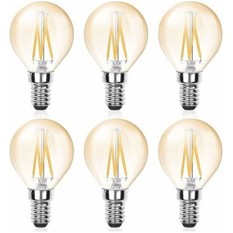 TAISHENGDA-6 Stück E14 LED-Glühbirne mit Glühfaden, G45, 4 W (entspricht 40 W), E14-Fassung, dimmbar, bernsteinfarbenes Licht, Vintage-Kaltweiß 6000 K, 220 V, 380 lm, Vintage-Beleuchtung für Kronleuch (1/5)