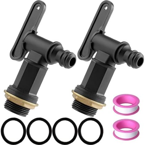 2 pièces Robinet de récupérateur d'eau 3/4" à emboîtement, filetage BSP, robinet pour tonneau de pluie, connecteur plastique noir pour tuyau de jardin, robinet à pression pour bière maison