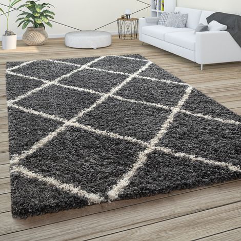 Paco Home Morbido tappeto a pelo lungo Shaggy per soggiorno in stile scandinavo con motivo a rombi Antracite, 240x340 cm