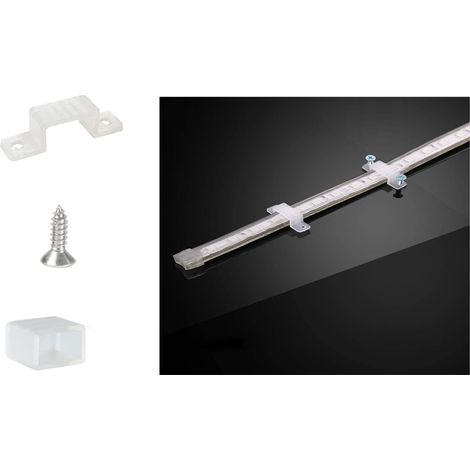 20 Clip Fissaggio Striscia Strip LED 5050 Silicone 10MM Tappo Temrinale Viti 148 (1/5)