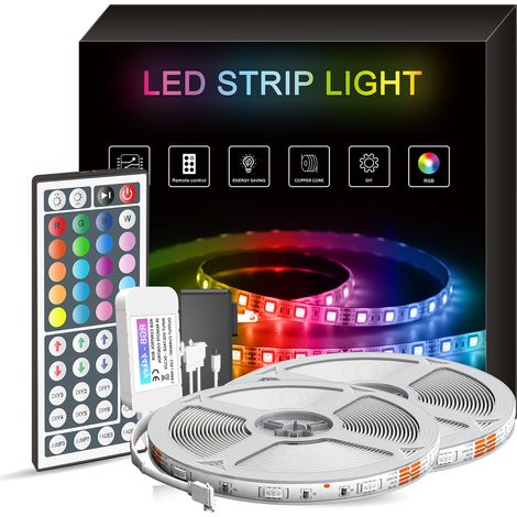 Bande LED multicolore 5050 RGB de 10 m avec télécommande infrarouge 44 touches et alimentation 12 V, kit de bande LED flexible pour la décoration intérieure (1/3)
