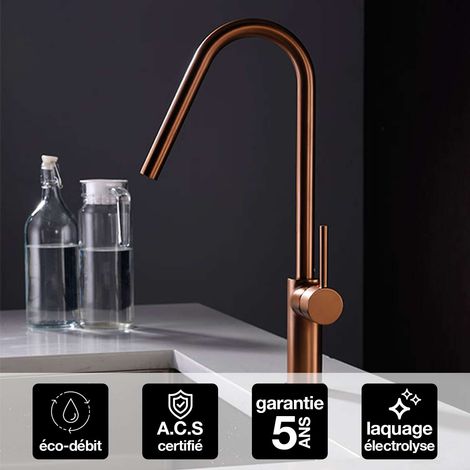 Robinet Mitigeur de Cuisine anti-calcaire avec Douche anti-calcairette Or Rose IMEX KENIA GCE020/ORC (1/4)