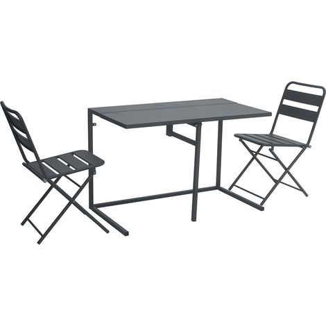 Set Tavolo e 2 Sedie da Balcone Pieghevoli in Ferro Nero (1/5)