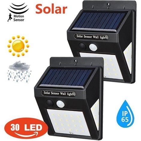 Lot de 2 Lampe solaire exterieure - 30led - detecteur mouvement - étanche 2835smd (1/4)