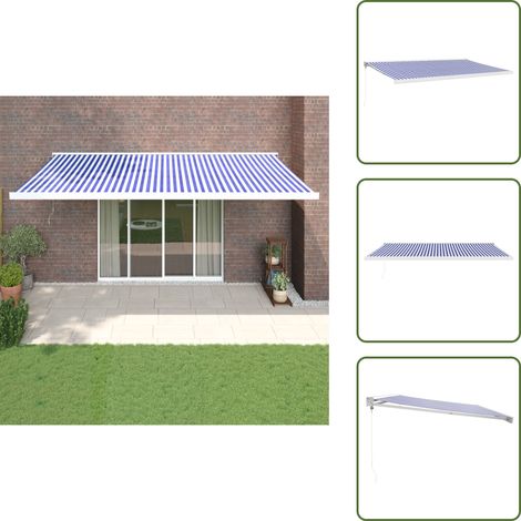 The Living Store Tenda da Sole Retrattile Blu e Bianca 5x3 m Tessuto e Alluminio - Tenda retrattile