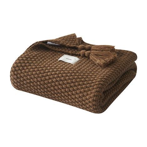 Couverture en Tricot Plaids Canapé Couvre-lit Tapis de Table Jetés de Lit Nordique Chaud Doux avec Frange Faite à la Main pour Plage Pique-Nique Toutes Saisons (Marron,130 x 170cm) (1/5)