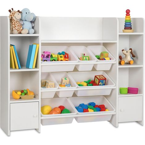Scaffale per bambini Relaxdays, 8 scatole, MDF, scaffale per cameretta, H: 94,5x138,5x29,5 cm, bianco
